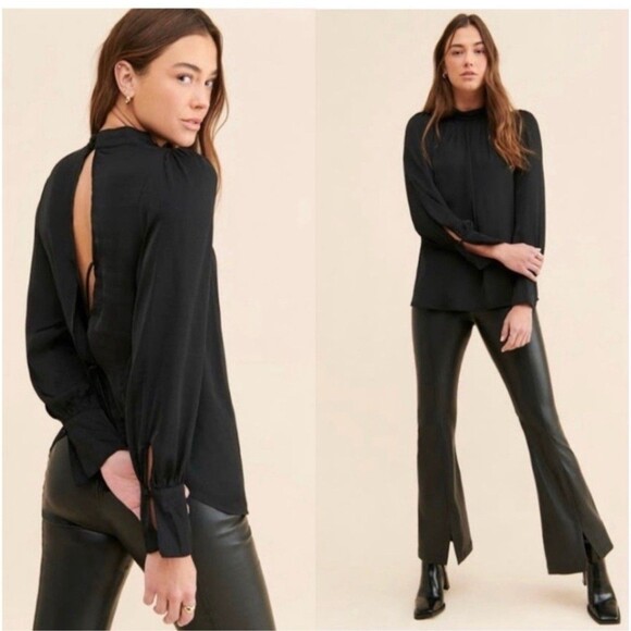 Free People Fiona Top Blouse Backless Mock Neck Black Shirt Medium Revolve - Picture 1 of 7